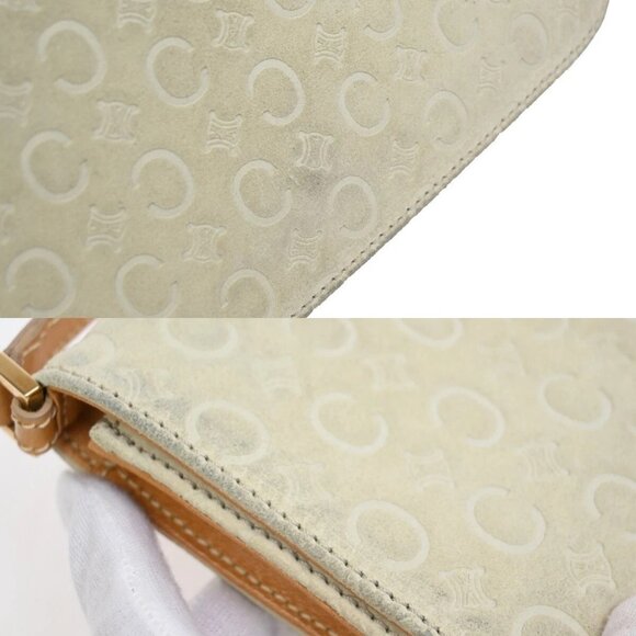 CELINE Logo C Macadam Pattern Mini Shoulder Bag Suede Leather Ivory 69FB850 - Picture 14 of 15